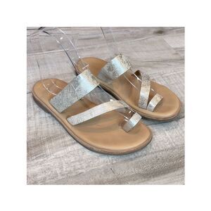 Kork-Ease Women's Metallic Slide Sandals silver marbled leather size 6